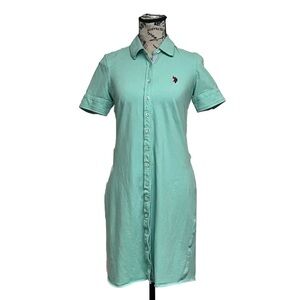 Us Polo Assn Vtg Button Up Polo Tennis Mini Dress Preppy Nautical Green S Retro